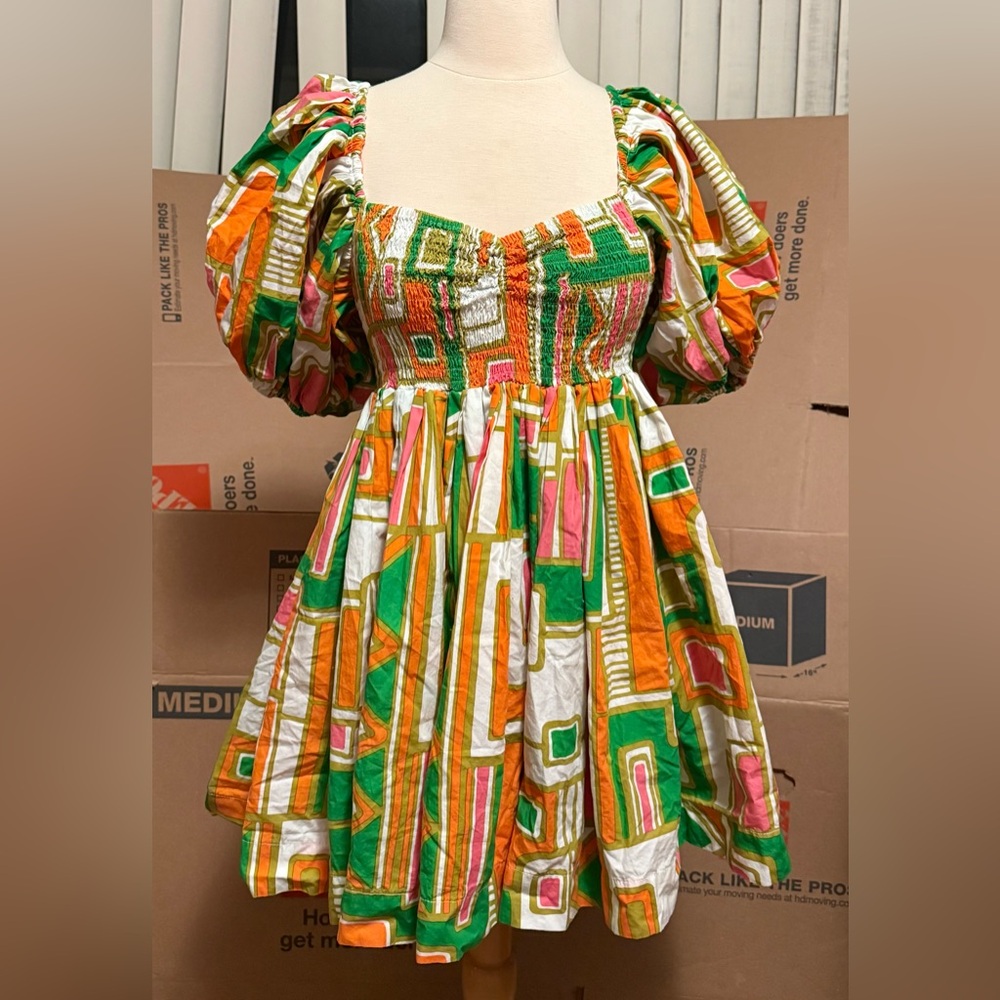 Swf orange green white pink geometric pattern medium